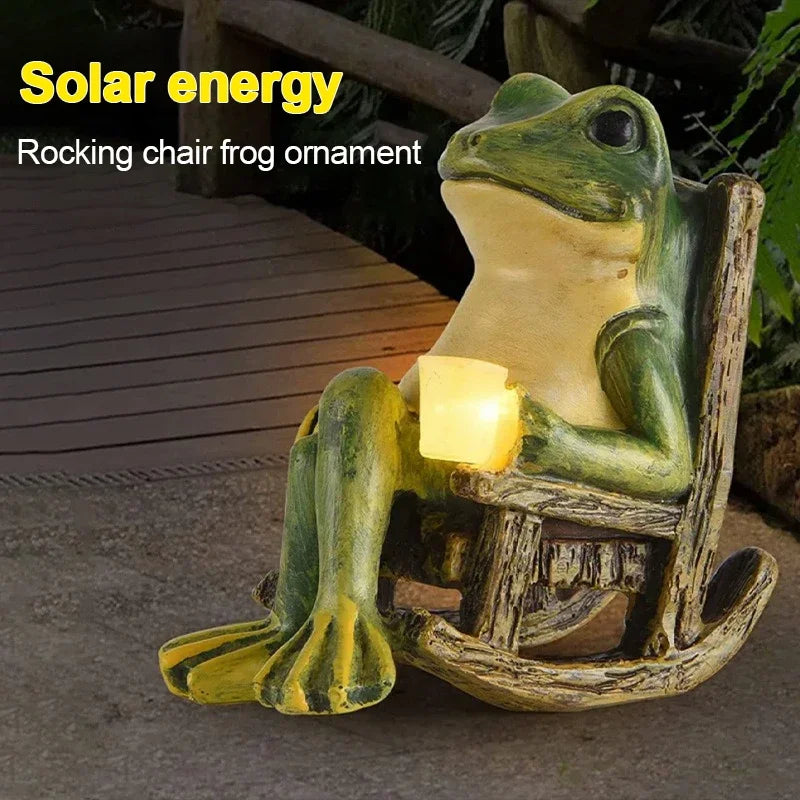 lumière solaire extérieure grenouille résine verte assise chaise artisanale led étanche jardin decoration