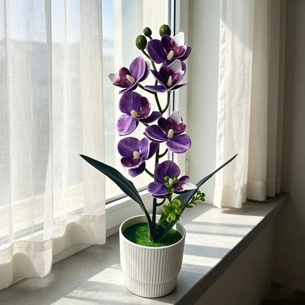 décoration intérieure orchidées artificielles violettes roses feuilles vertes moderne mariage anniversaire pendaison crématorium