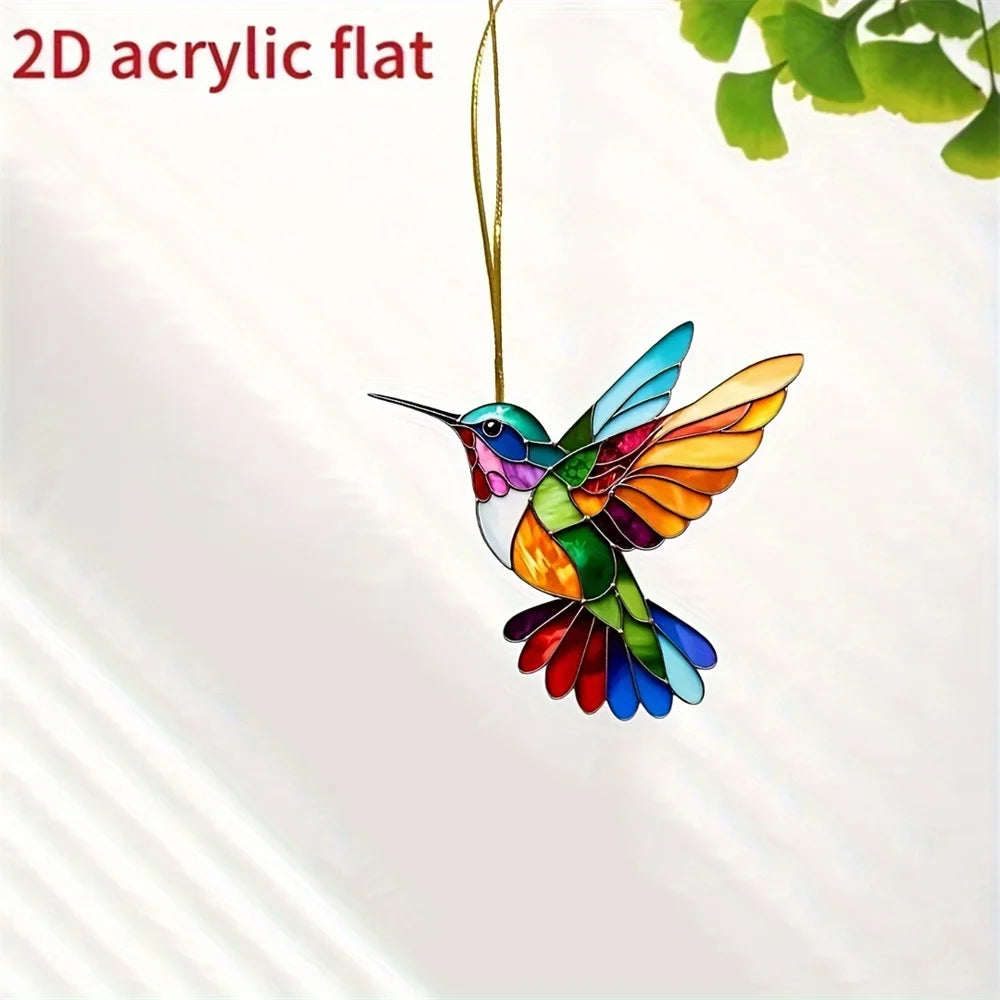 pendentif oiseau multicolore mosaïque artisanale opacité chaîne dorée extérieur maison