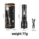 lampe torche led rechargeable moderne compacte texturée noir 172mm 77g haut moyen bas