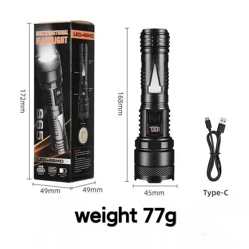 lampe torche led rechargeable moderne compacte texturée noir 172mm 77g haut moyen bas