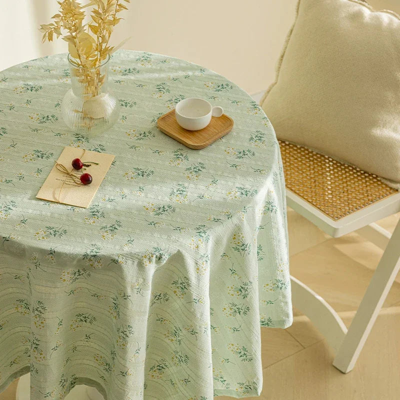 nappe table coton verte motifs floraux semi transparente classique rustique pâques noël
