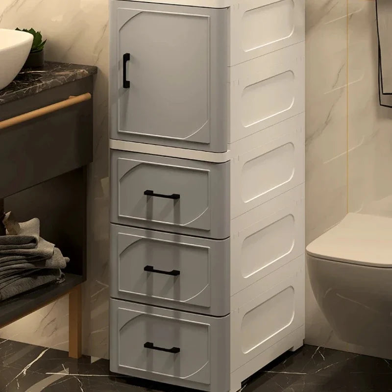 boîte rangement moderne gris tiroirs poignées étagère salle bain cuisine bijoux produits toilette