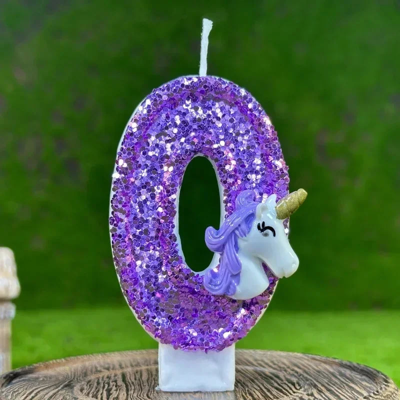 bougies anniversaire forme chiffre licorne pailletées violet blanches décoratives enfants