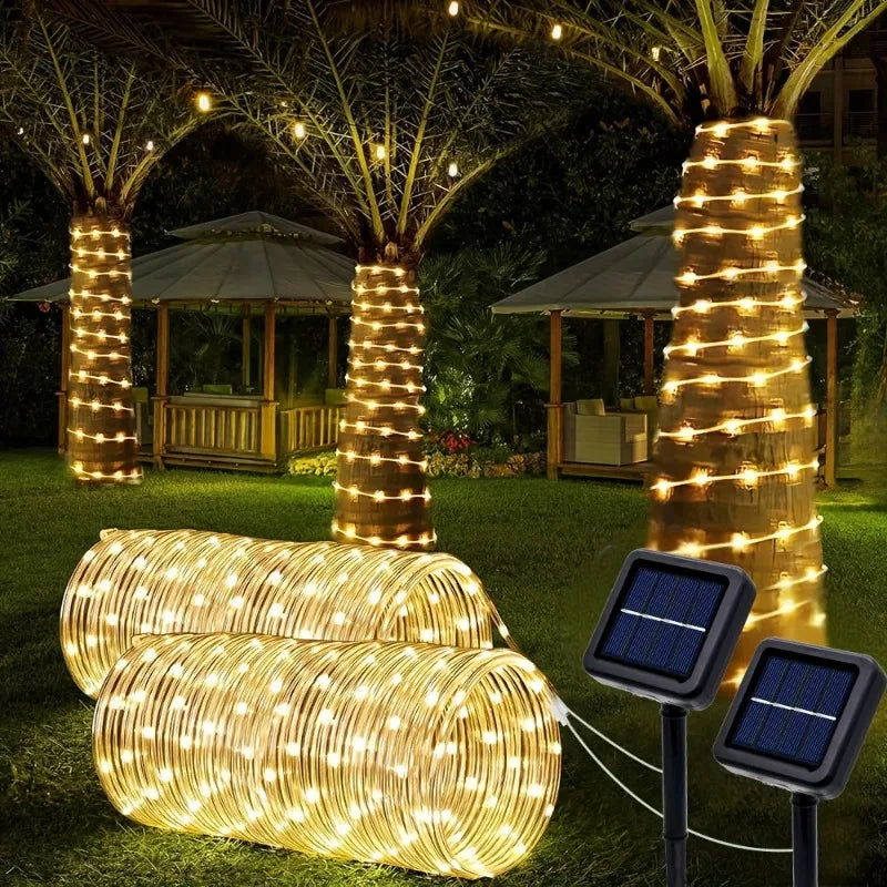 guirlande lumineuse solaire blanc chaud multicolore moderne clips piquets extérieur nuit decoration festive jardin