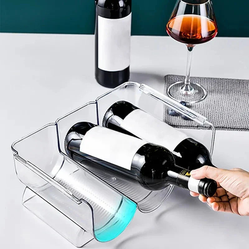 présentoir bouteilles vin transparent moderne rangement réfrigérateur économie espace trois compartiments almacenamiento bouteilles minimaliste