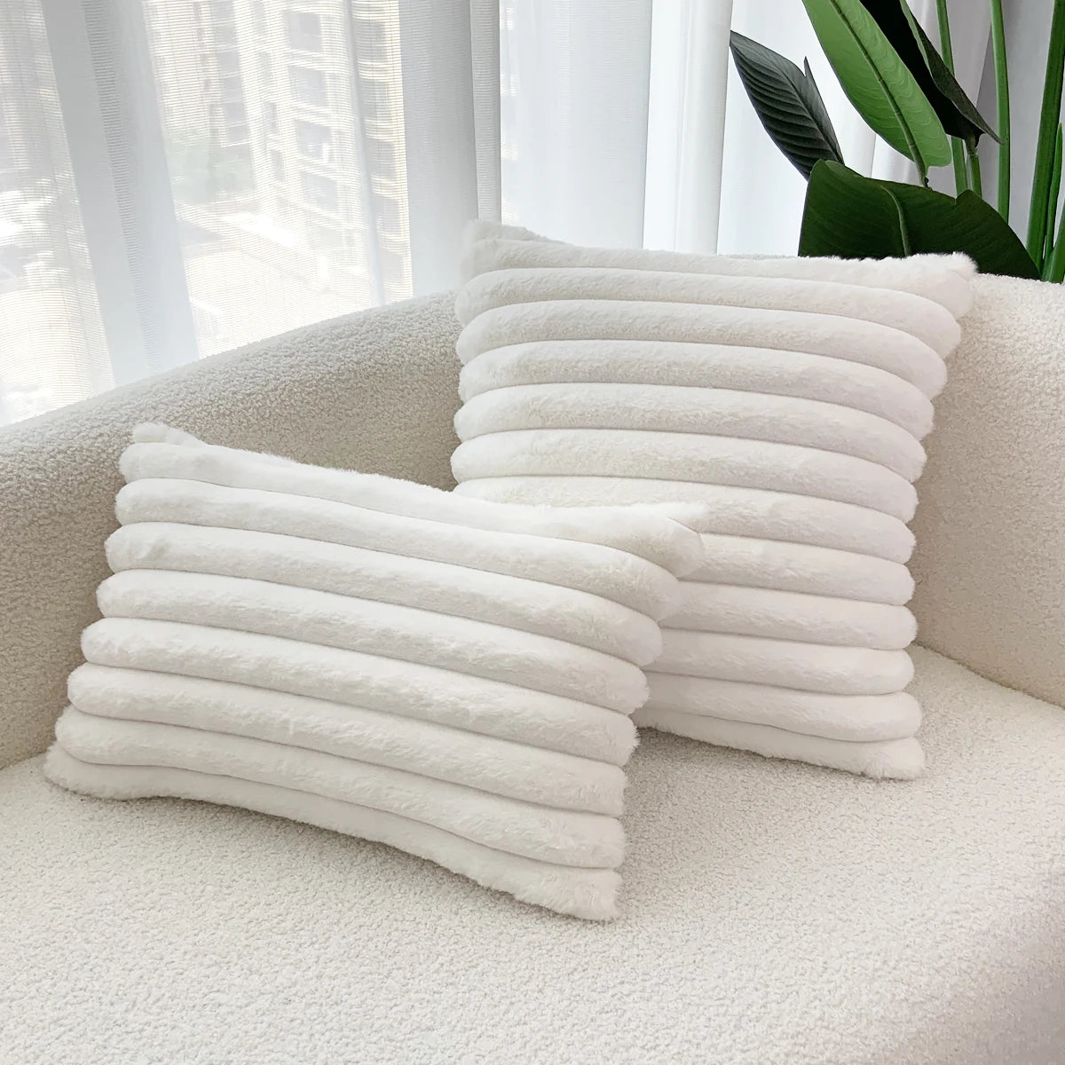 taies d'oreiller décoratives moderne rayées 30x50cm 45x45cm polyester beige clair coussins maison simple fixations