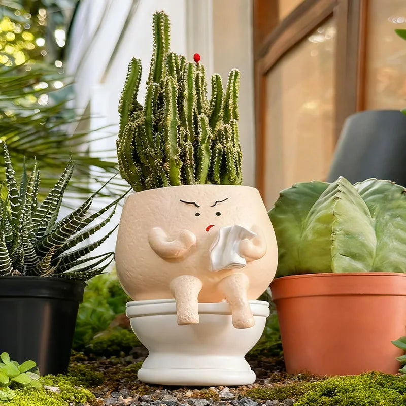 pot fleurs forme toilette cactus humour décoratif maison cadeau anniversaire noël