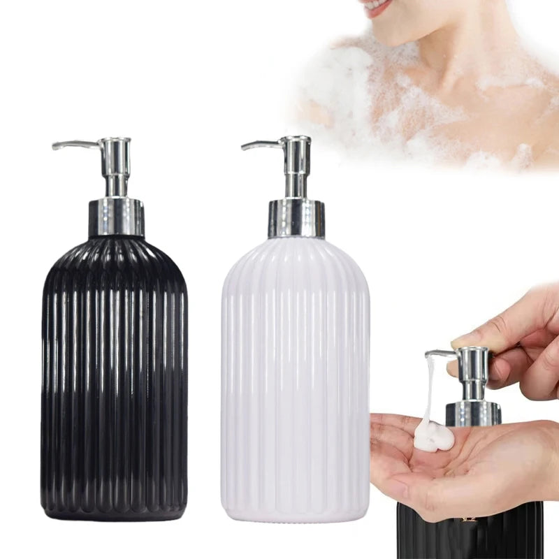 distributeur savon liquide noir blanc rayures moderne réutilisable salle bain cuisine pompe pression