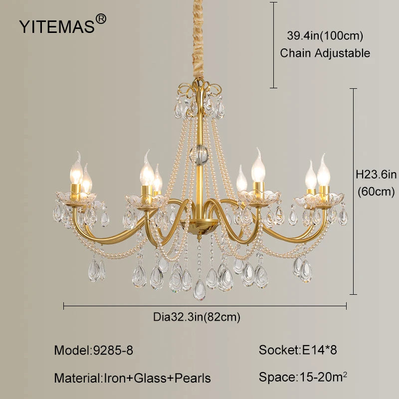 lustre or cristal transparents classique suspension chaîne salon chambre coucher lumière déco
