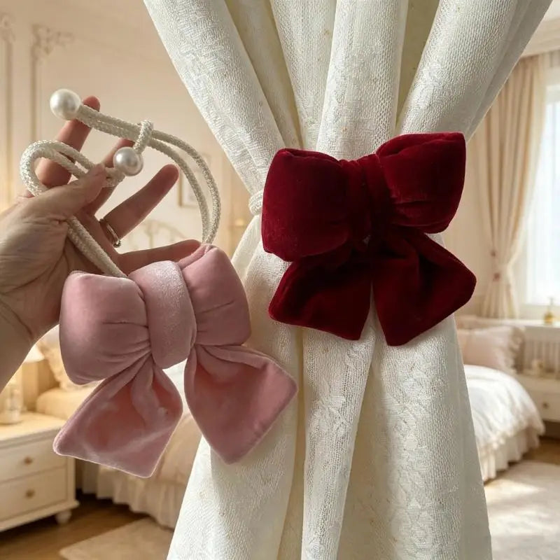 rideau velours rose clair rose foncé rouge nœuds classique élégant résistant l'eau opaque polyester