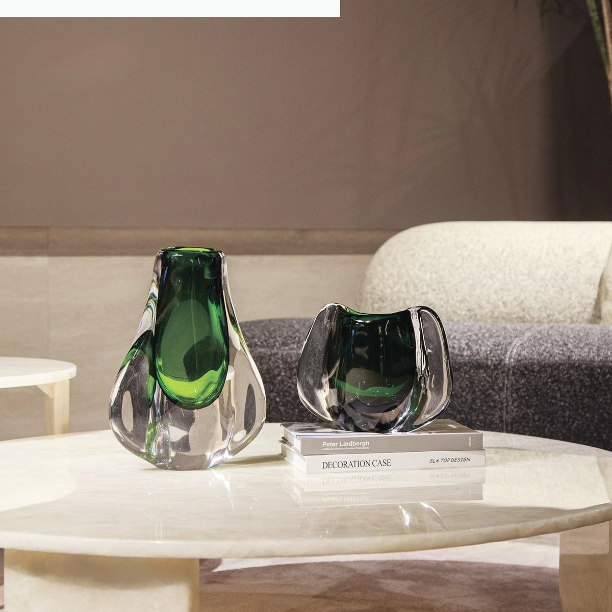 vase verre vert transparent moderne forme organique asymétrique décoration table hydroponie terrarium