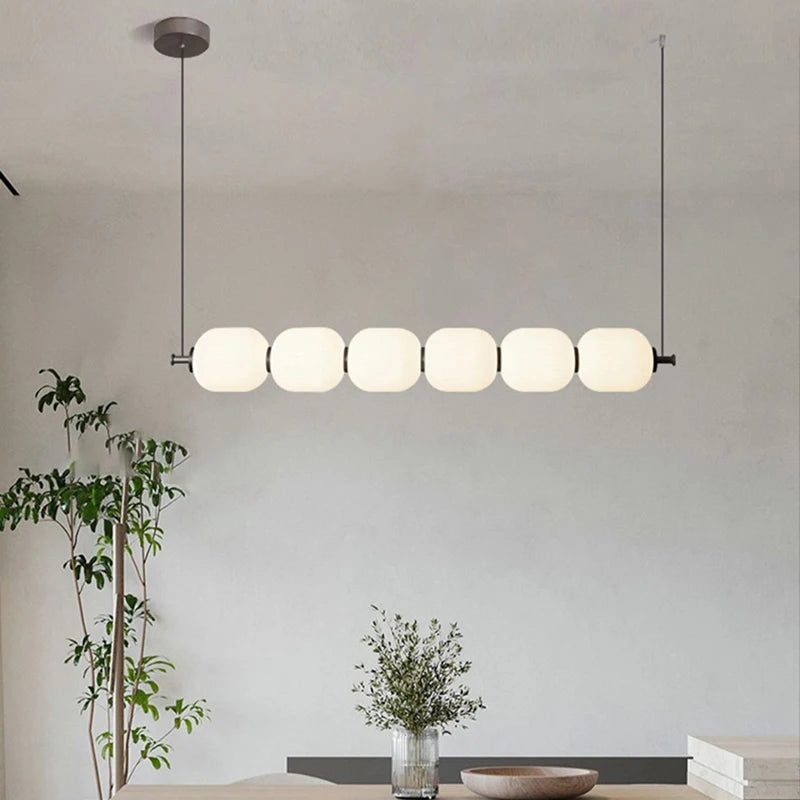 Suspension lumineuse moderne verre blanc opacité rayures horizontales led salon chambre