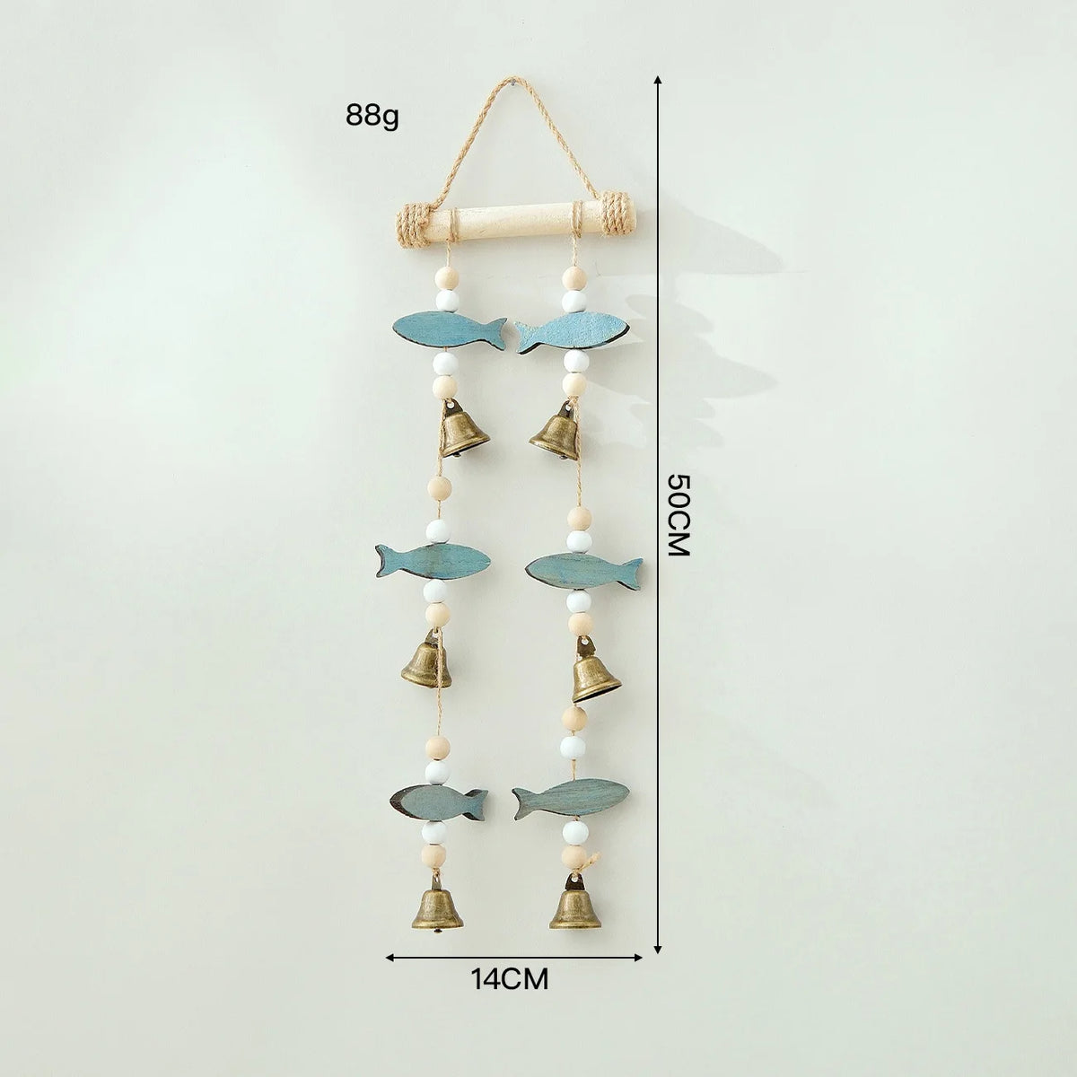 mobile mural poissons cloches bleu clair doré rustique