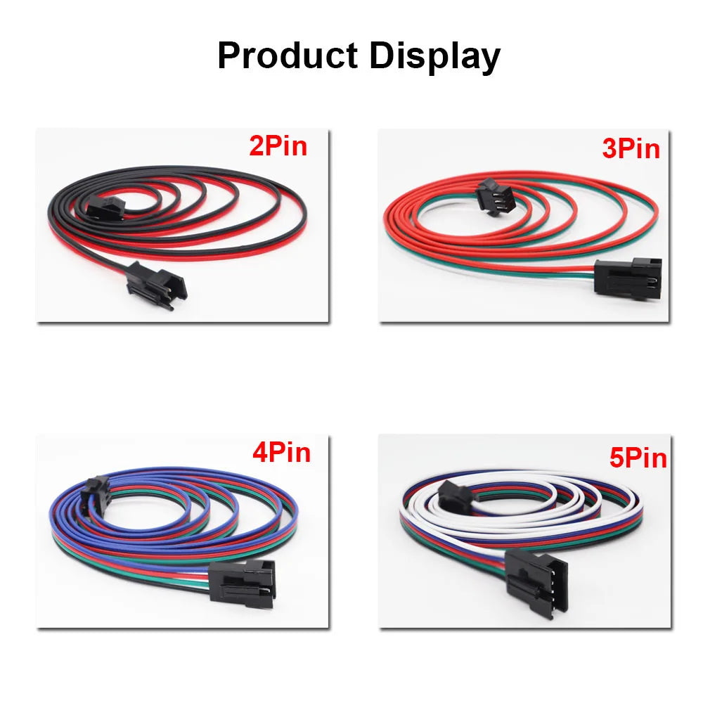 câbles électrique extension 24v led 2pin 3pin 4pin 5pin noir rouge vert bleu
