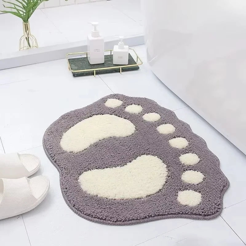 tapis bain empreinte pieds vert rose marron gris texture poilue granuleuse antidérapant machine lavable
