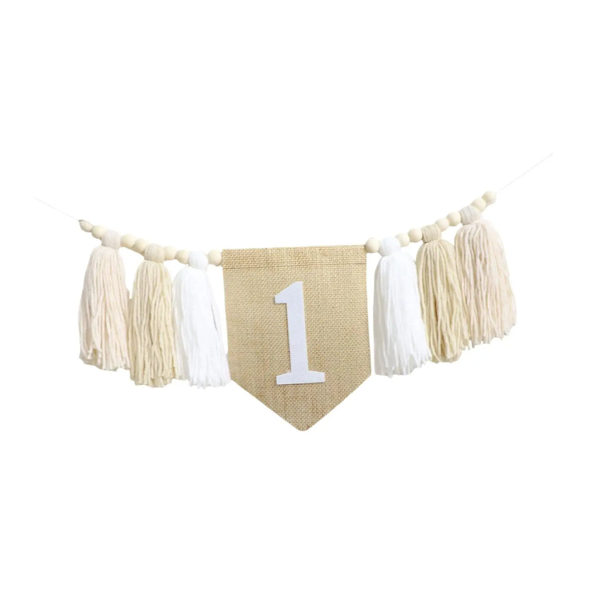 guirlande fête anniversaire an boho chic pompons coton numéro blanc decoration photo