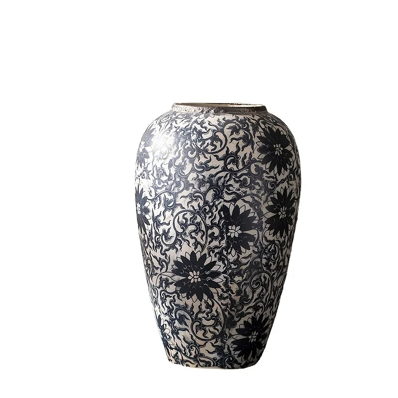 vases céramique blanc noir floral traditionnels classiques salon entrée decoration cylindrique