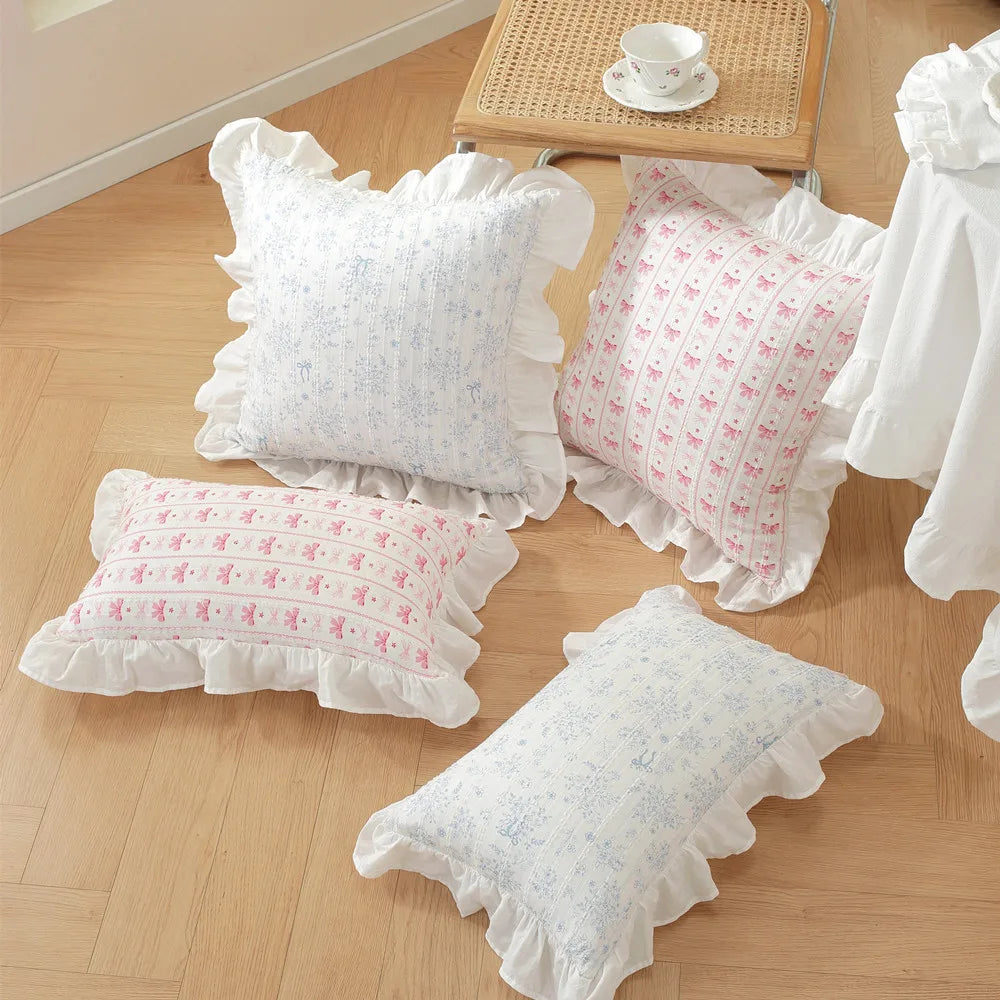 coussins décoratifs fleur vintage blanc rose bleu patchwork maison lit sofa