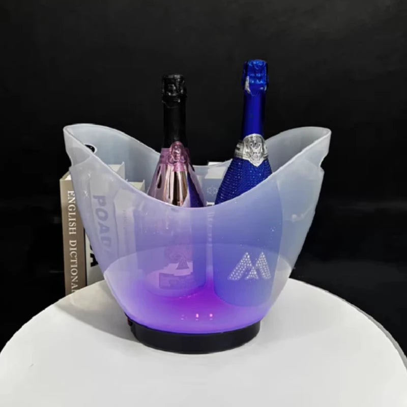 cuve glace transparente opacité légère moderne cuve bouteilles champagne glaçons rechargeable led blanc lumière