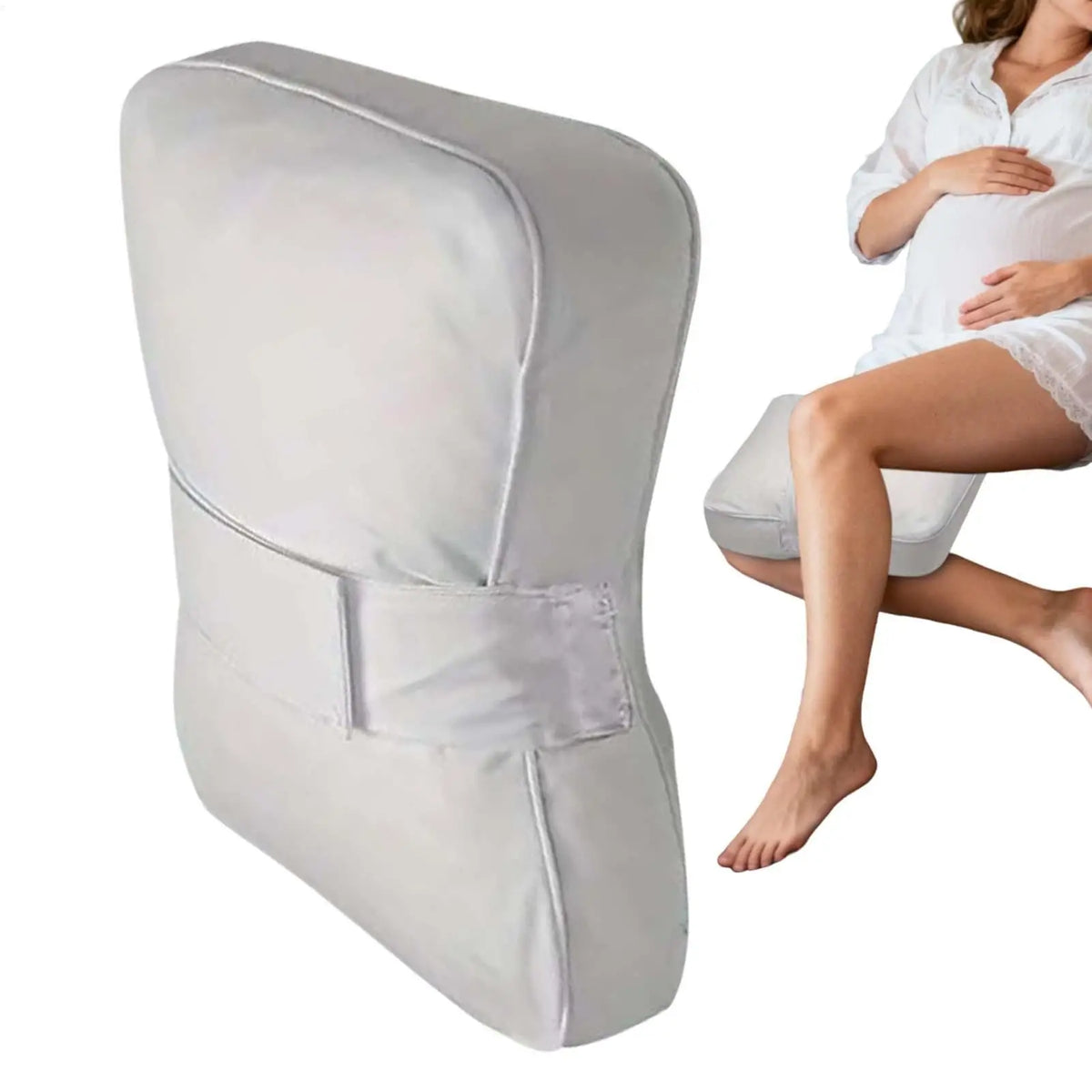 coussin ergonomique genoux blanc gris sangles velcro literie confort dormir assis