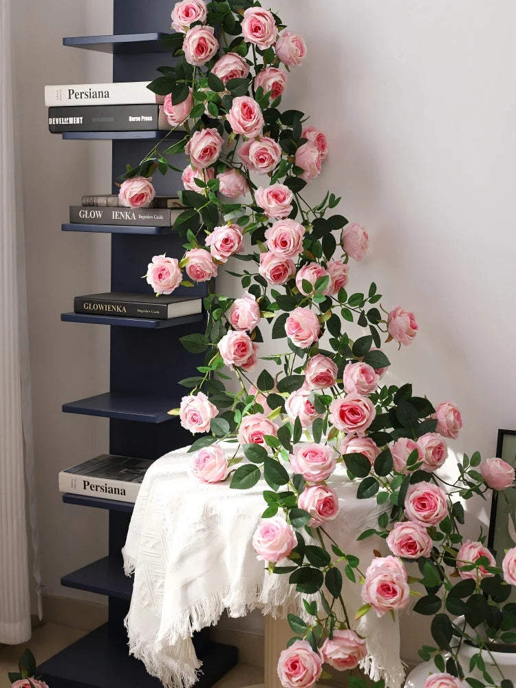 guirlande fleurs artificielles rose feuilles vertes moderne décoration maison mariage anniversaireintérieur
