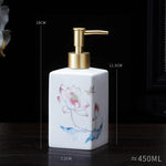 distributeur savon liquide céramique blanc bleu fleurs classique salle bains 280ml 450ml