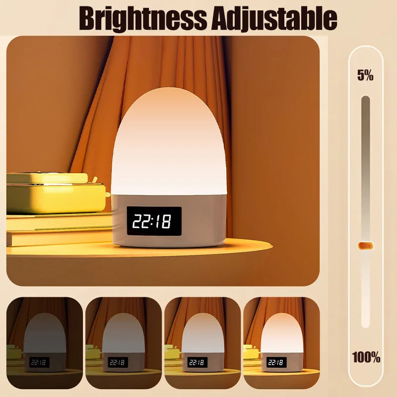 lampe chevet rechargeable led beige blanche ombre douce minimaliste affichage heure télécommande port usb