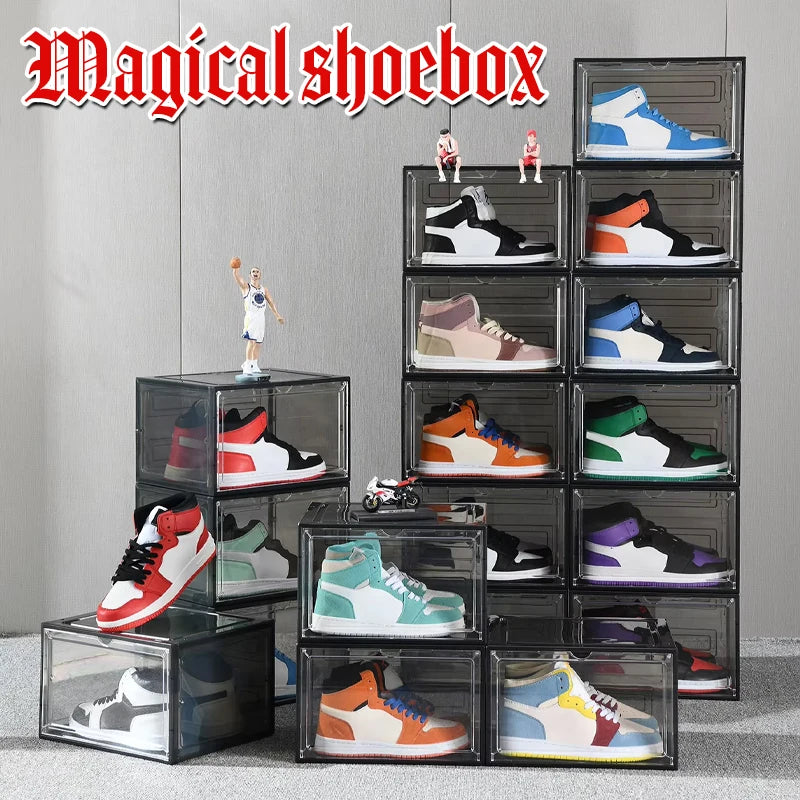 boîtes chaussures transparentes empilables moderne respectueuses environnement utilisation multiple