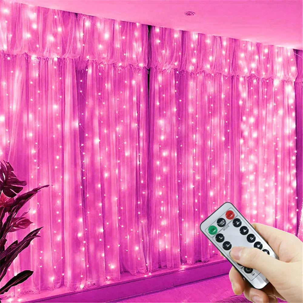 rideau lumineux led blanc chaud rose bleu 300leds télécommande câble usb moderne décoration extérieure