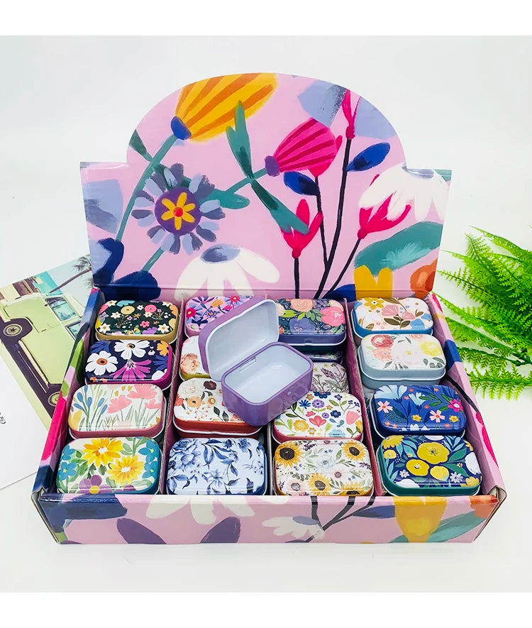 petite boîte métallique vintage fleurs rangement bijoux accessoires décoratifs métal coloré coffret cadeau