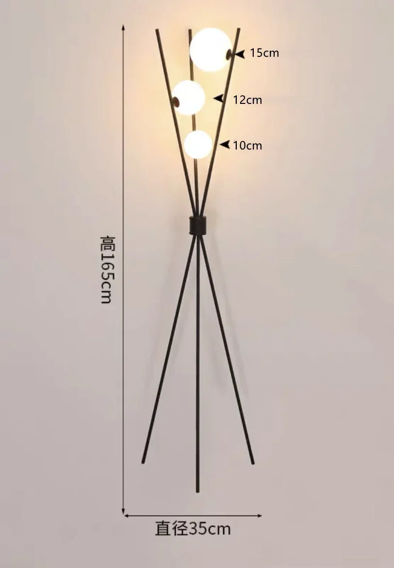 lampe sol moderne noir verre dépoli sources lumineuses 10 15 mètres carrés