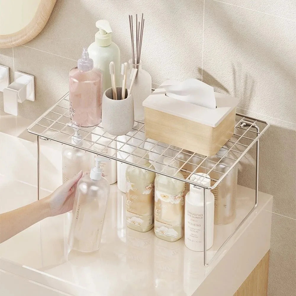 étagère pliante acier inoxydable argentée moderne grande capacité clips rangement vaisselle kitchenware multifonctionnelle rapide