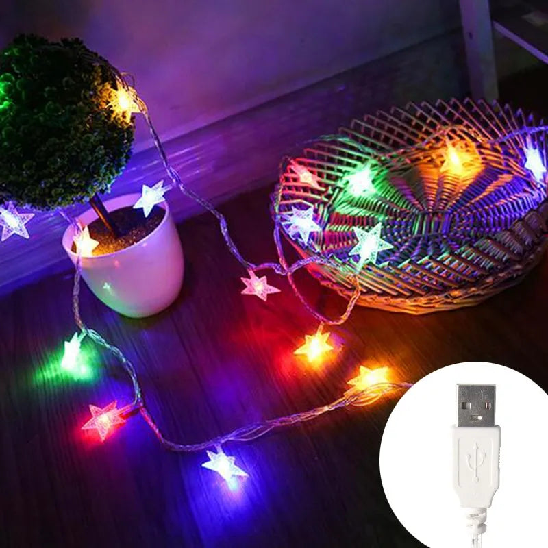guirlande lumineuse led étoiles blanches décoration extérieur jardin mariage fête maison usb moderne blanc