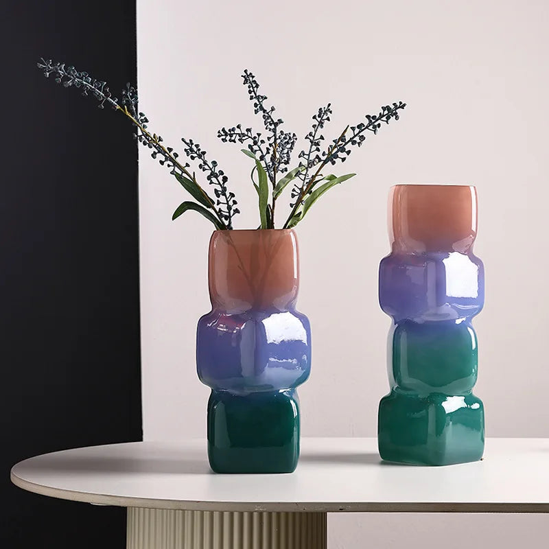 vase verre géométrique moderne rose bleu vert marron beige ombre douce