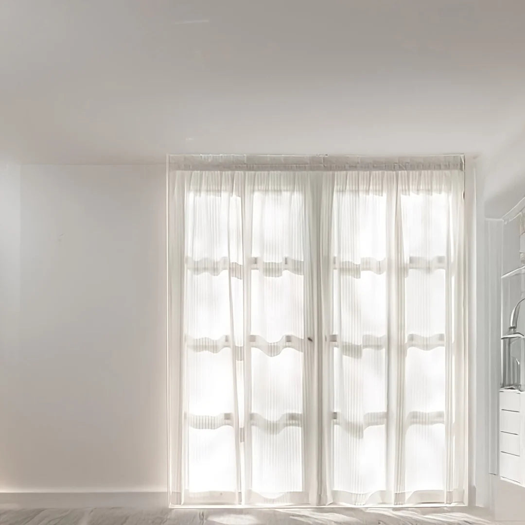 rideau moderne blanc rayures verticales translucide rapide polyester