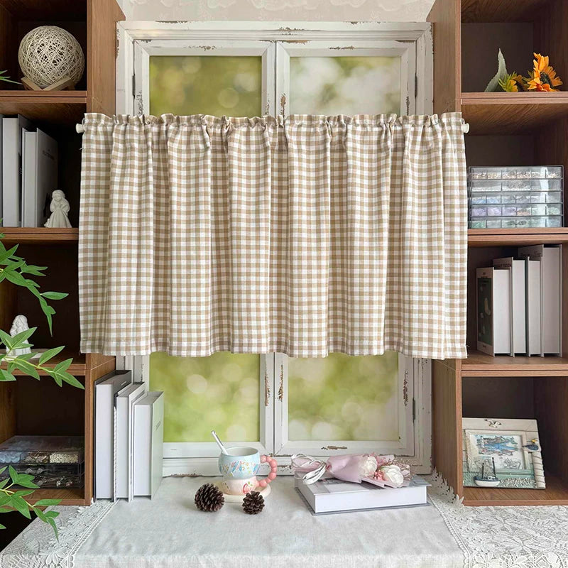 rideau classique polyester motif carreaux beige clair opacité maison