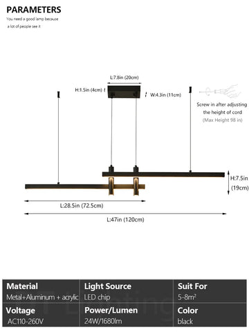 suspension lumineuse moderne noir ampoules led dimmable rectangulaire minimalisteintérieur decoration
