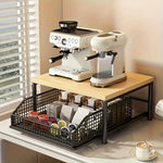 meuble rangement blanc bois paniers métalliques tiroir calculatrice stylos moderne fonctionnel
