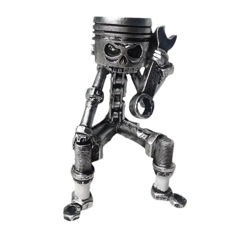 sculpture industrielle steampunk squelette clé molette argenté gris décoration intérieure unique salon jardin