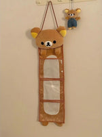 sac rangement mignon peluche ours marron clair compartiments transparents crochets poignées doux peluche kawaii