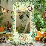 cadre photo vinyle jungle animaux motifs feuilles vert clips festif anniversaire enfants décoration tropicale