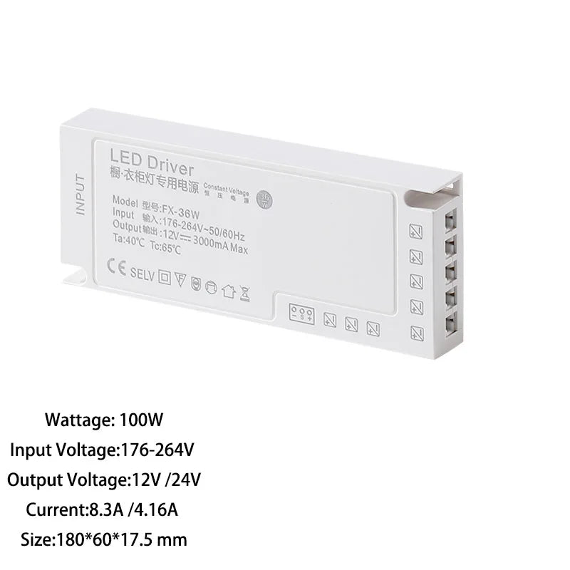 alimentation led armoire 12v 24v 100w 150w 60w blanc moderne sans fixation câble prise