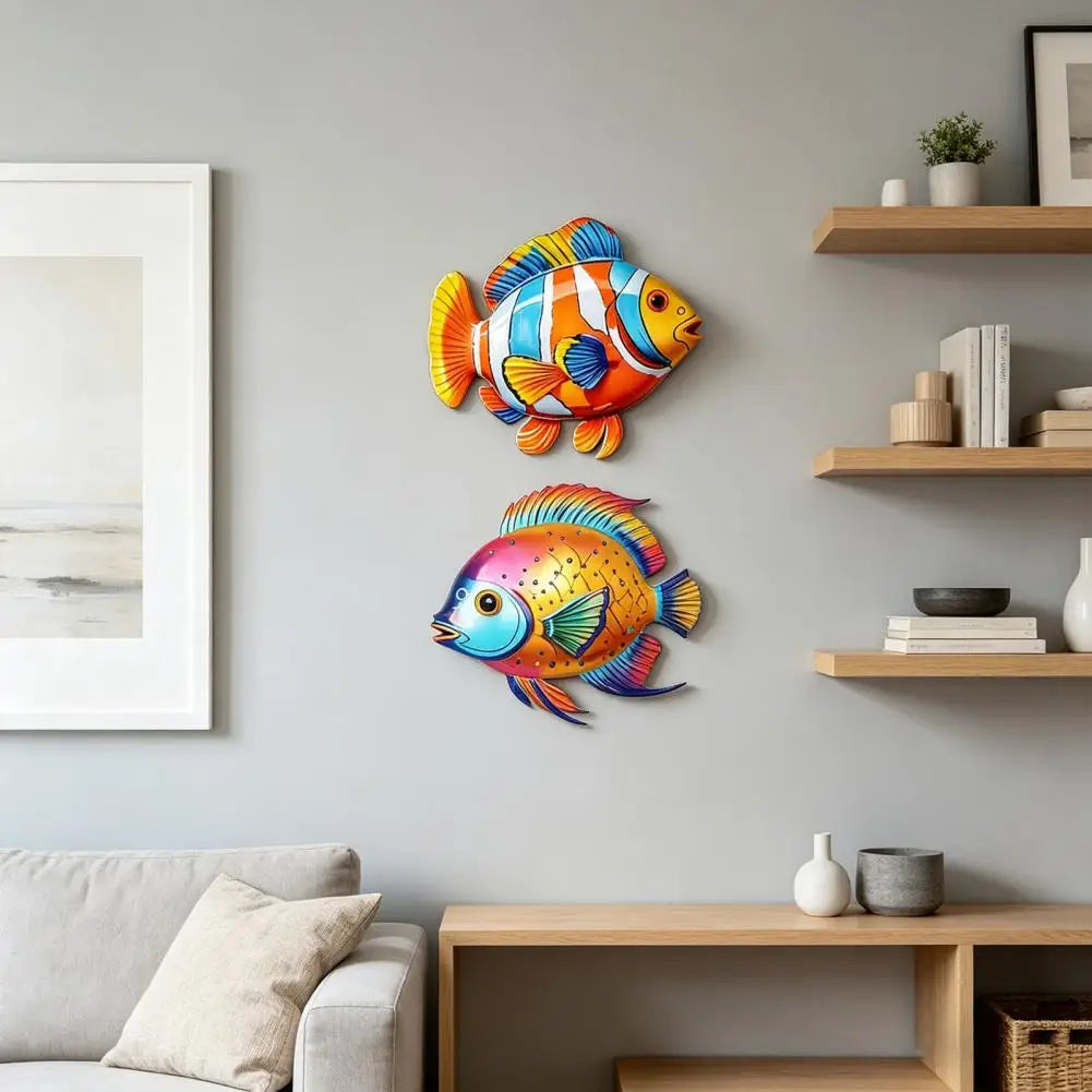 décoration murale plaques poissons colorées artisanal moderne orange bleu blanc vert rose jaune