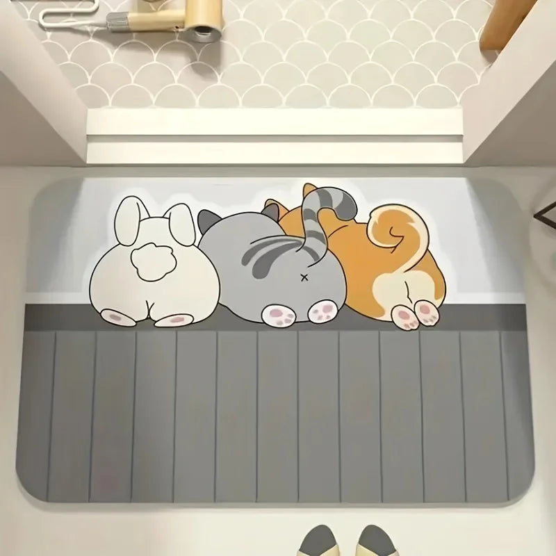 tapis sol animaux chat lapin géométrique coton gris blanc orange rose beige salon salle