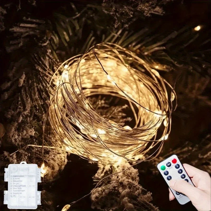 guirlande lumineuse dorée led fil cuivre minuterie télécommande moderne noël jardin