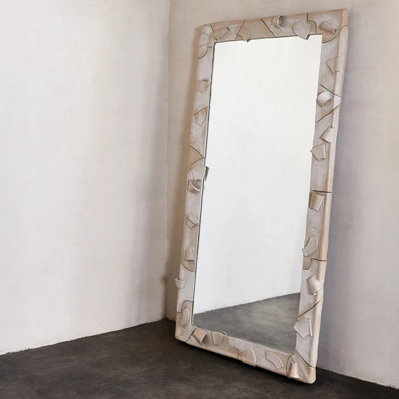 miroir decoratif moderne blanc beige cadre macramé pied maison art deco