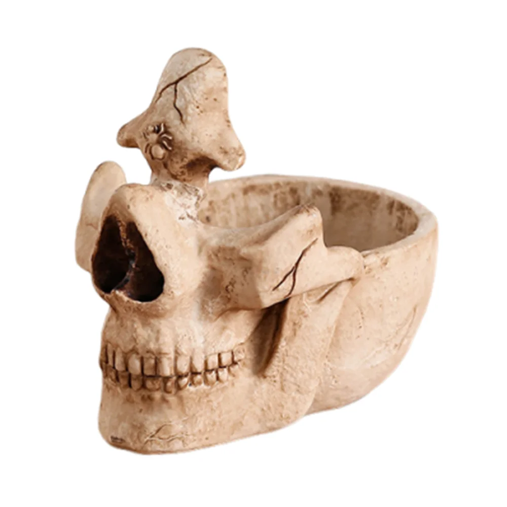 présentoir lunettes crâne sculpté beige gris métallisé artisanal décoration pot cactus rangement porte