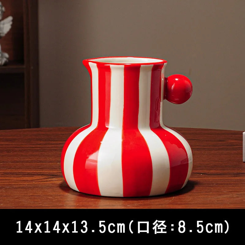 vase céramique rayures vert blanc rouge bleu jaune moderne poignée décoration maison