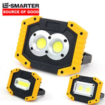 projecteur led multifonctionnel industriel jaune noir compartiment piles usb